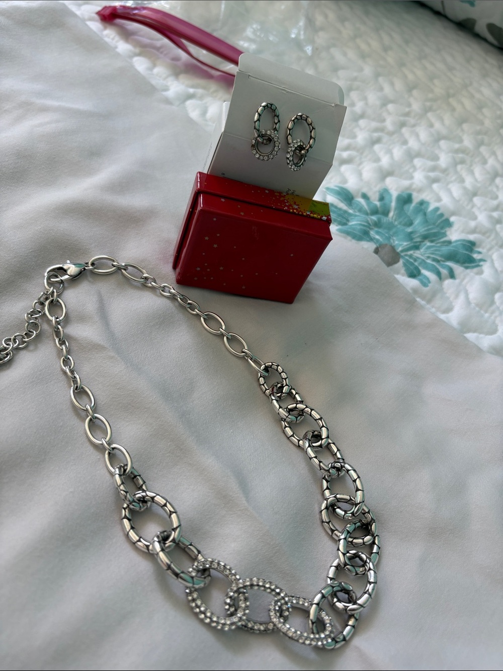 Brighton Silver Necklace with Turquoise Inlay and Crystal Links